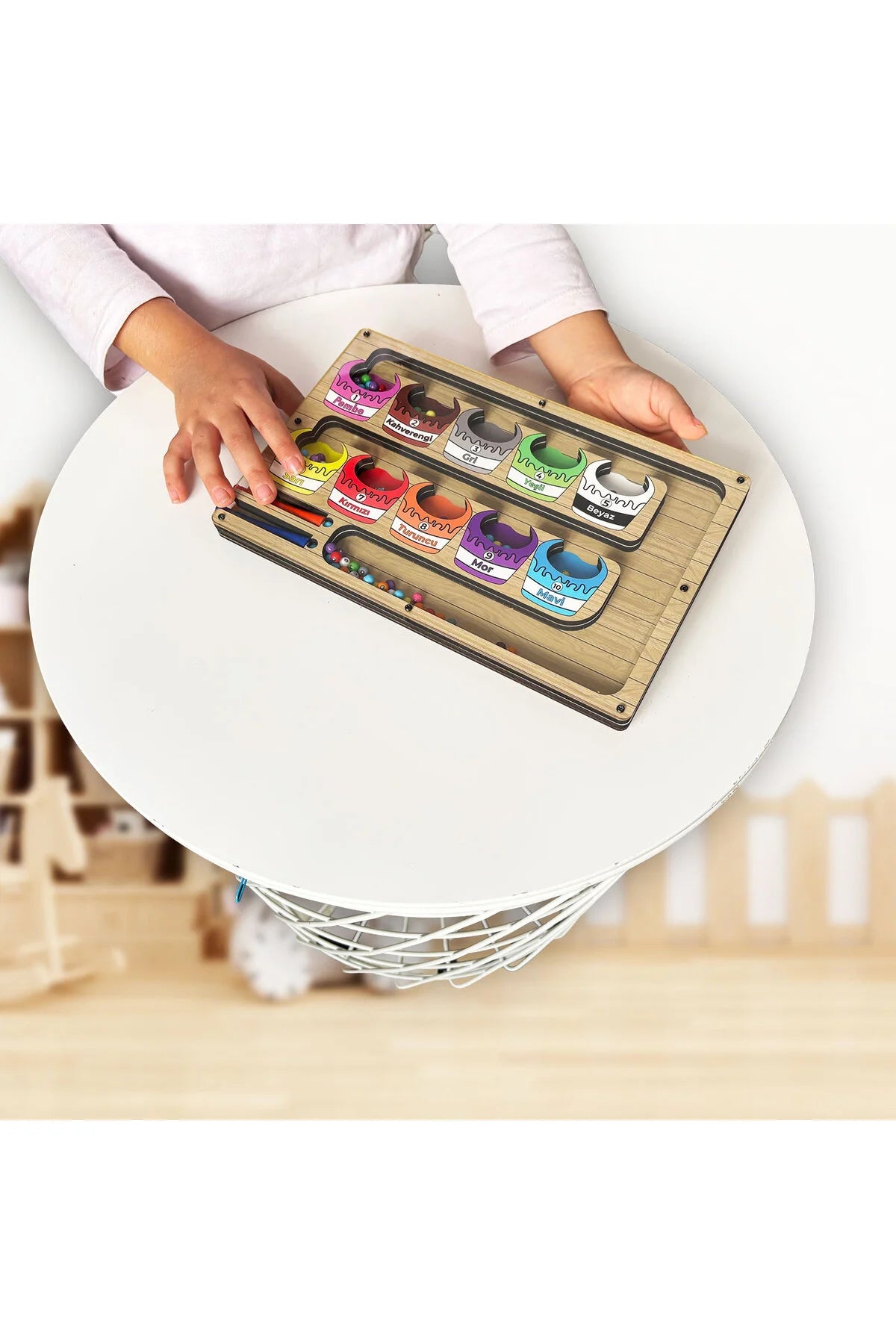 Manyetik Eğitici Renkli Sayma ve Eşleştirme Labirenti – Ahşap Montessori Oyunu (Kova Model)