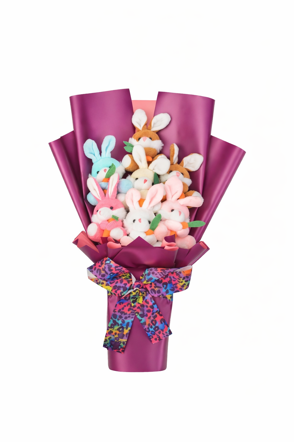 Peluş Tavşan Buketi 7'li Renkli Bunny Hediye Buketi