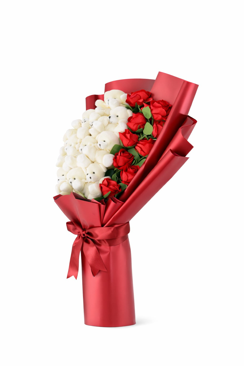 Premium Peluş Ayıcık & Kırmızı Gül Buketi 10'lu Romantik Hediye