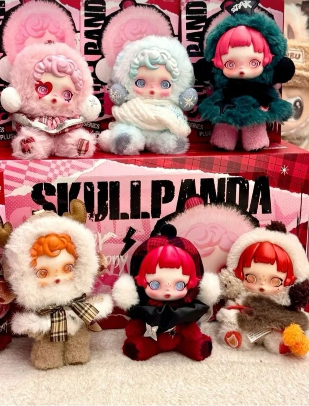 Skull Panda Peluş Anahtarlık Kırmızı Sürpriz Kutu Çanta Süsü Charm Skullpanda