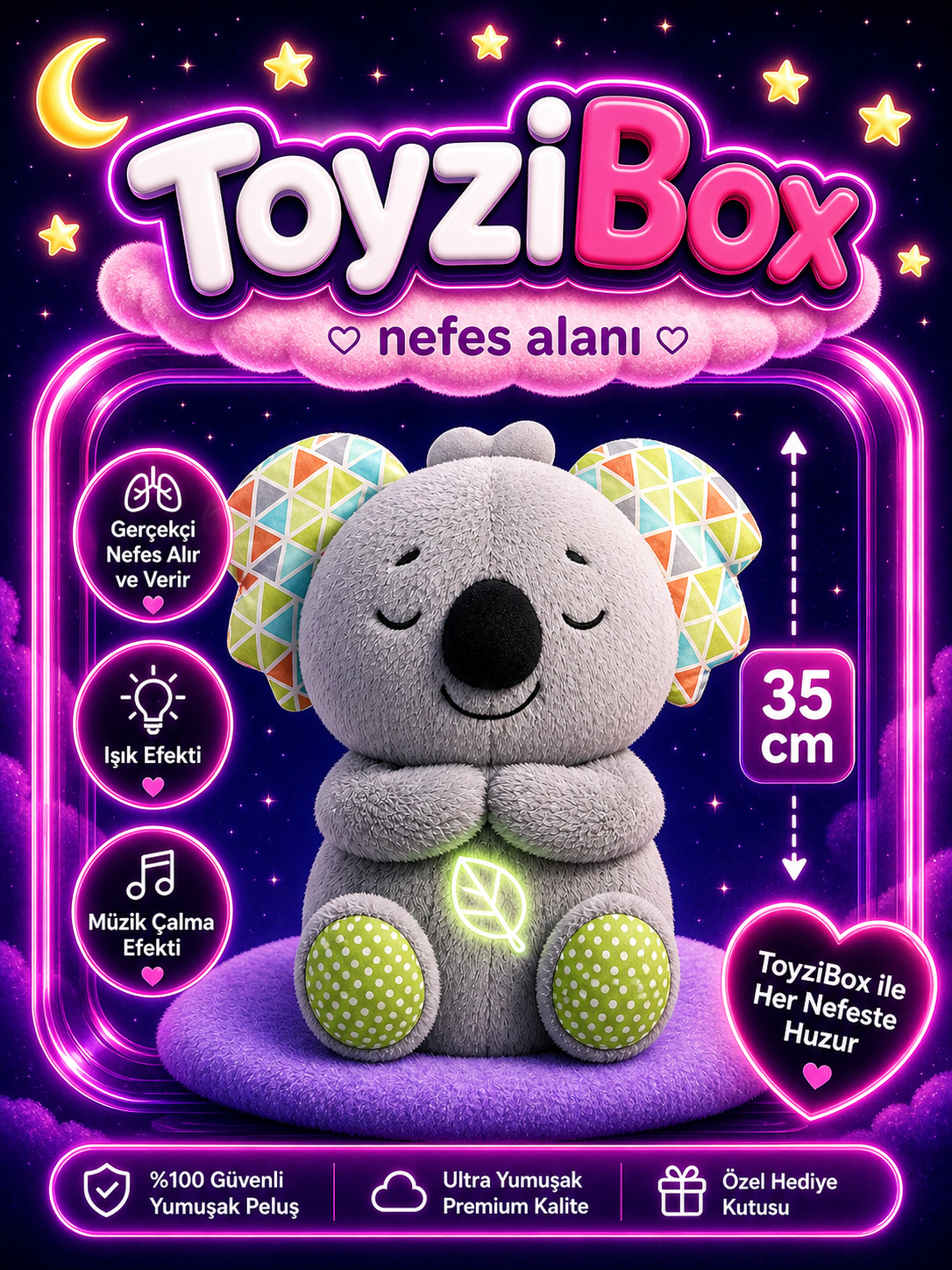 Koala Uyku Arkadaşı Nefes Alıp Veren Işıklı Müzikli Peluş Oyuncak