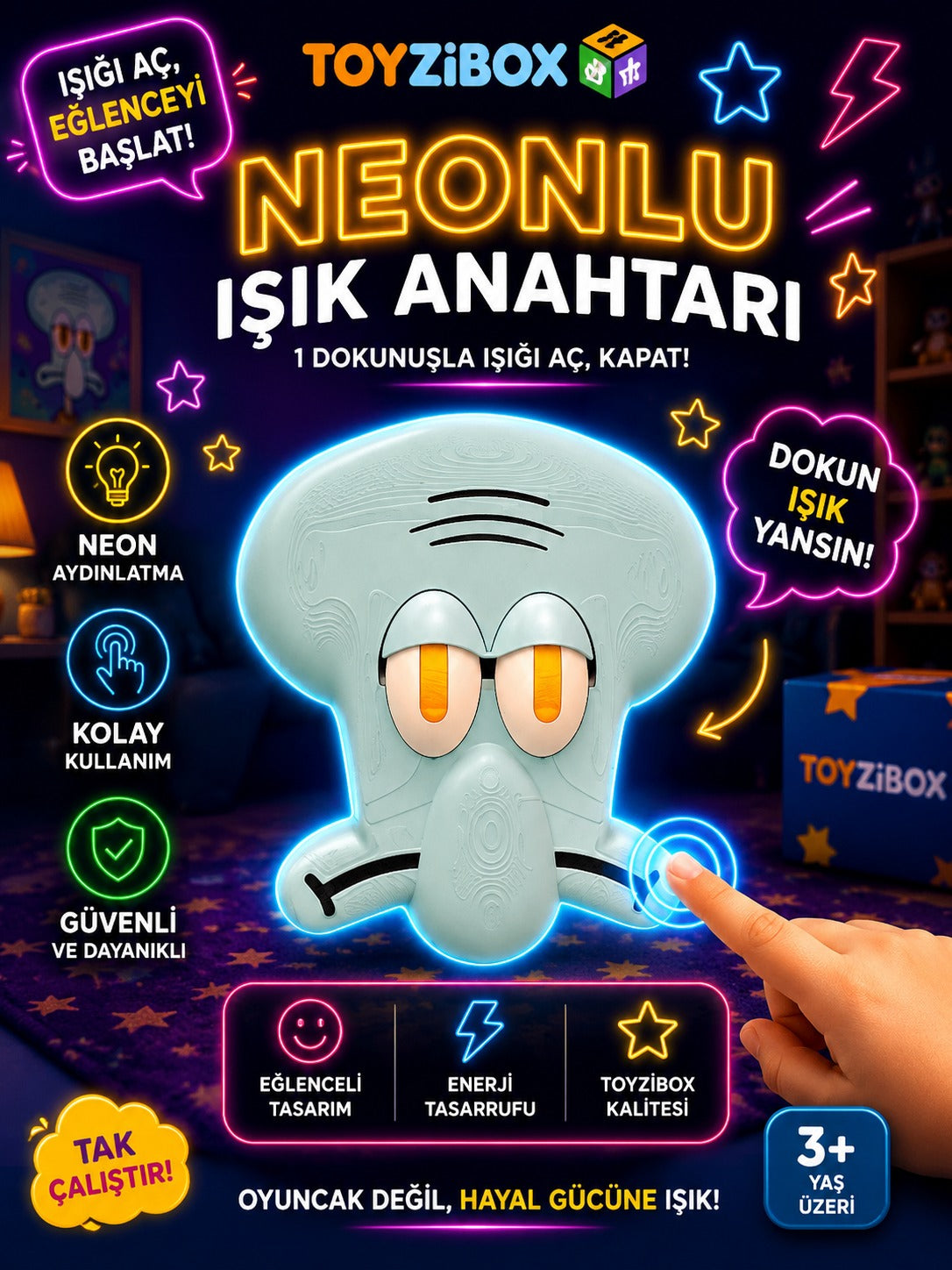 3D Squidward Figürlü Işık Anahtarı