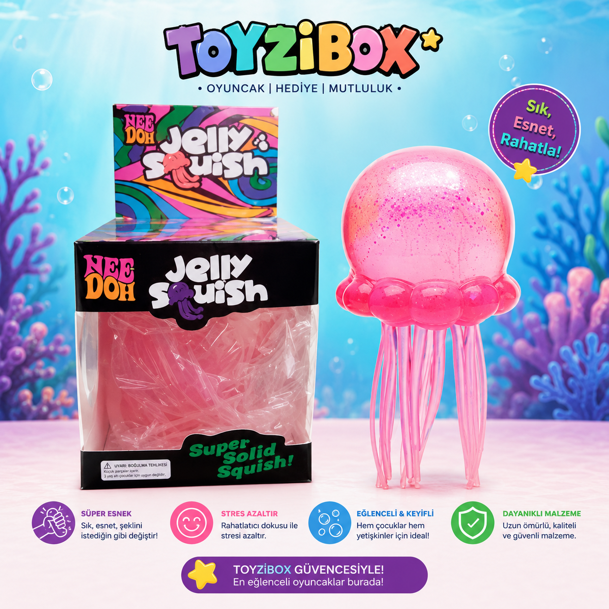 elly Squish Işıltılı Denizanası Squishy Oyuncak – Stres Giderici Yumuşak Sıkma Oyuncağı