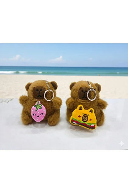 Capybara Peluş Anahtarlık 12 cm Kapibara Meyveli Çanta Süsü Charm Peluş Oyuncak