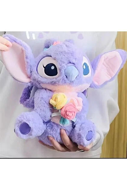Angel Peluş Oyuncak 35 cm Lilo Stitch Çiçekli Angel Peluş Uyku Arkadaşı