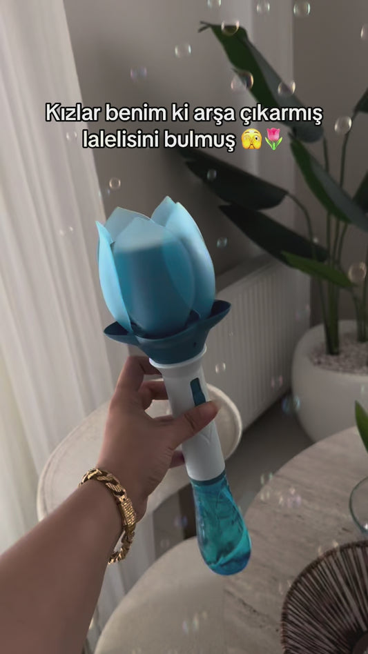 🌷 Laleli Dev Baloncuk Tabancası Işıklı – Otomatik Köpük Baloncuk Makinesi