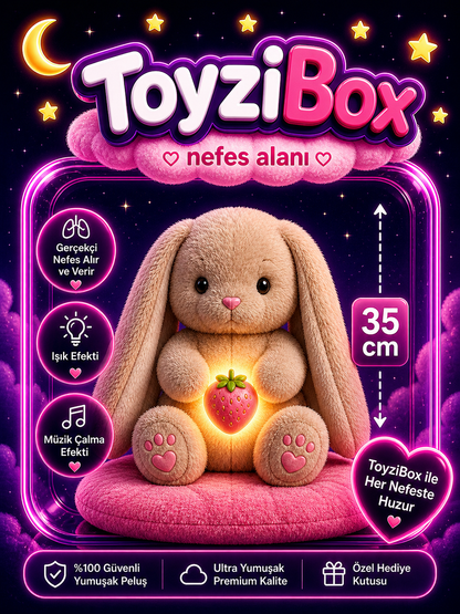 Nefes Alan Tavşan Peluş Oyuncak Işıklı Müzikli Uyku Arkadaşı Rahatlatıcı Peluş