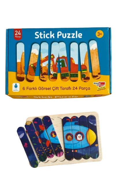Stick Puzzle 24 Parça Ahşap Yapboz – Çocuklar İçin Eğitici Zeka Oyunu (6 Farklı Görsel)