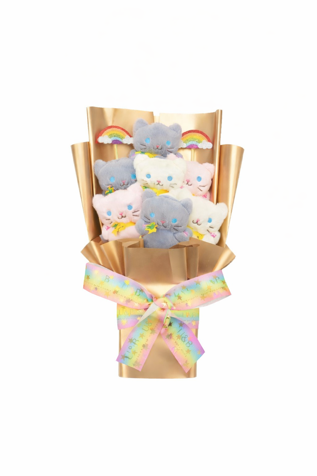Sevimli Renkli Kedi Peluş Buketi – Colorful Cat  Flowers