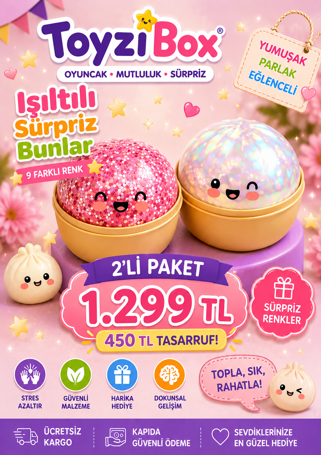 Çin Mantısı Sürpriz Dumpling Squishy 2'li Koleksiyon Paketi