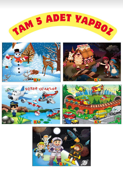 5 Adet Çocuk Yapboz Seti – Eğitici Puzzle Oyuncak (Hayvanlar, Uzay, Prenses, Uçak Temalı)