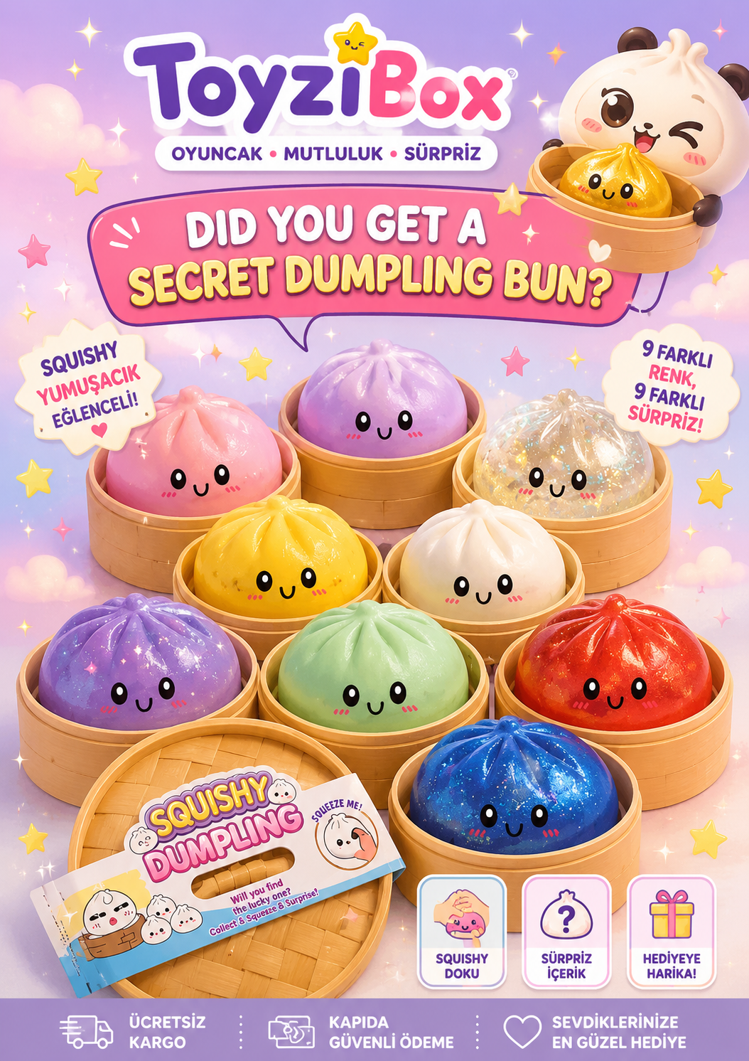 Çin Mantısı Sürpriz Dumpling Squishy 9 Farklı Renk