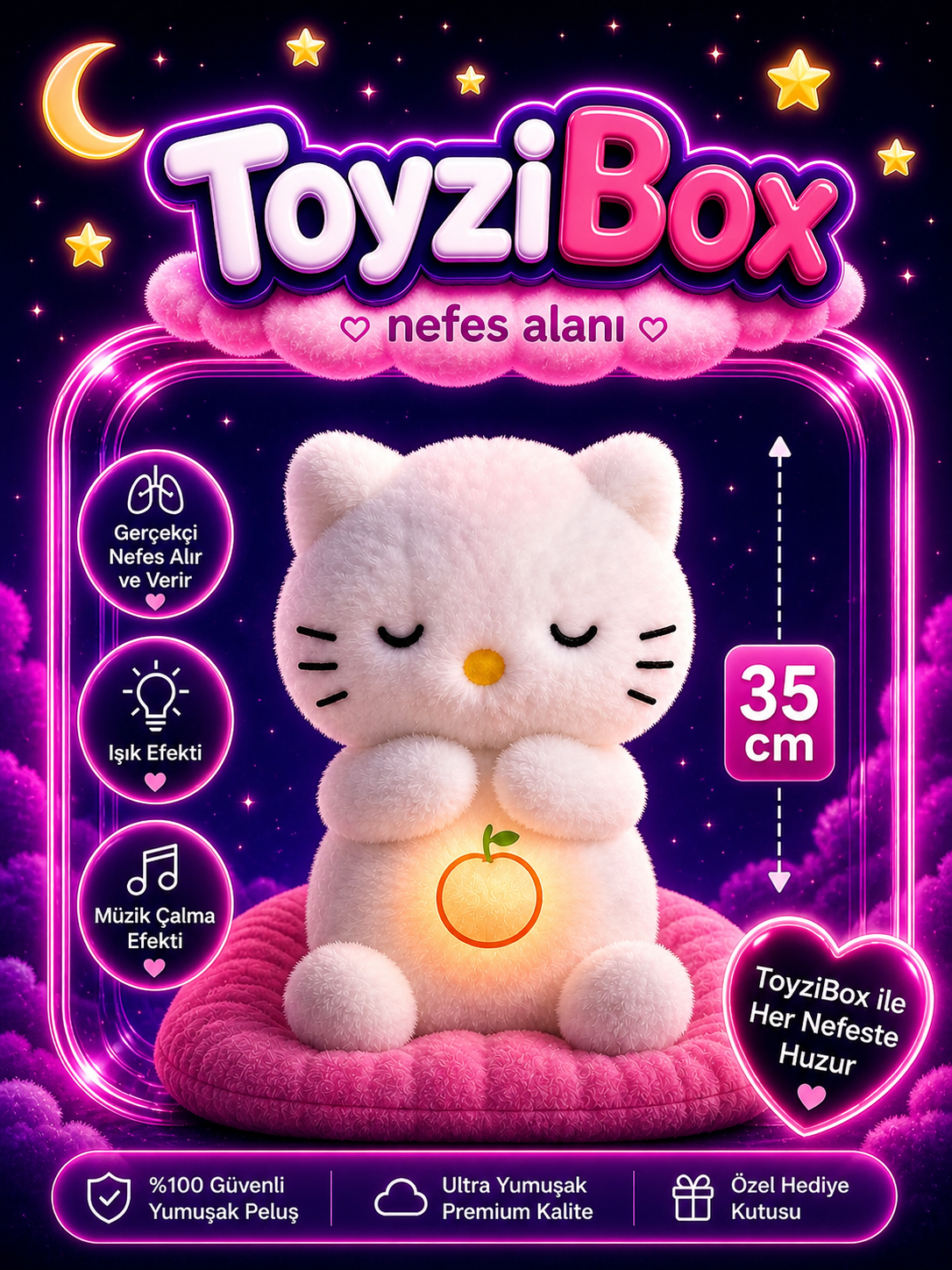 Nefes Alan Hello Kitty Uyku Arkadaşı 💤 Işıklı Peluş Oyuncak