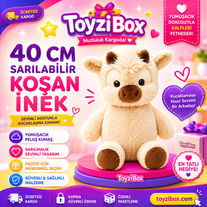 40 CM Sarılabilir Koşan İnek Peluş Oyuncak – Sevimli ve Yumuşacık İthal Ürün