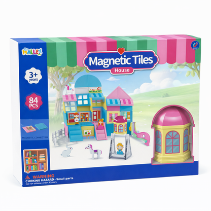 Magnetic Tiles House 84 Parça Manyetik Yapı Oyuncak Seti – Eğitici Manyetik Bloklar 3+ Yaş