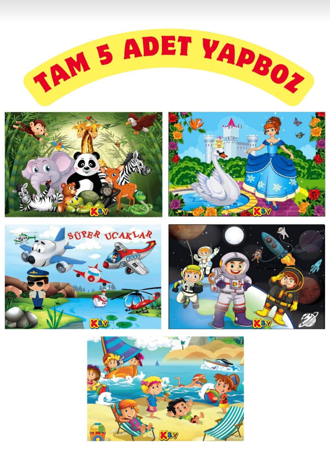5 Adet Çocuk Yapboz Seti – Eğitici Puzzle Oyuncak (Hayvanlar, Uzay, Prenses, Uçak Temalı)