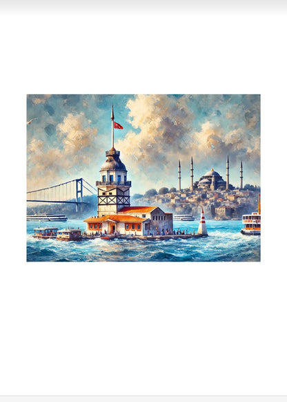 Kız Kulesi İstanbul 1000 Parça Puzzle – Boğaz Manzara Yapboz (48x68 cm)
