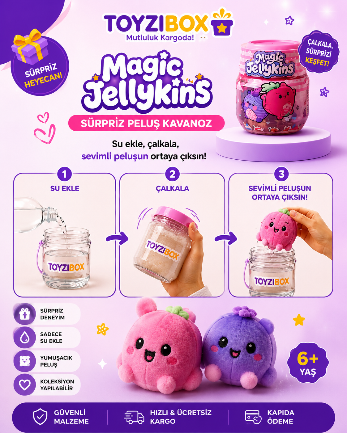 Magic Jellykins Sürpriz Peluş Kavanoz – Su Ekle, Çalkala ve Sürprizi Keşfet! 🎁