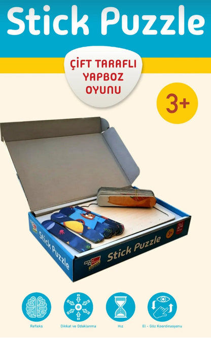 Stick Puzzle 24 Parça Ahşap Yapboz – Çocuklar İçin Eğitici Zeka Oyunu (6 Farklı Görsel)