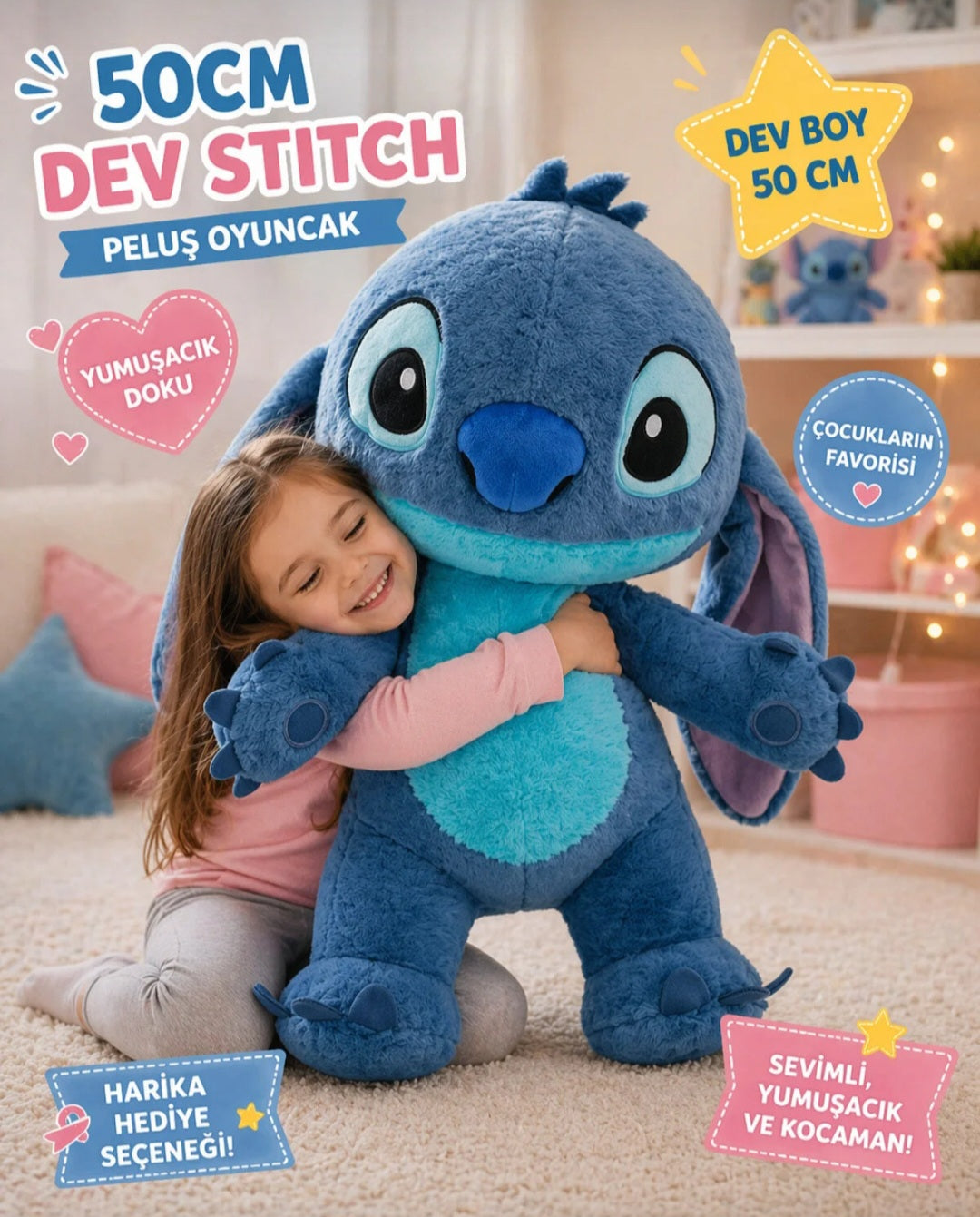 50 cm Dev Stitch Angel Ördekli Peluş Oyuncak – Sevimli Uyku ve Hediye Arkadaşı