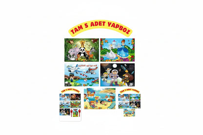 5 Adet Çocuk Yapboz Seti – Eğitici Puzzle Oyuncak (Hayvanlar, Uzay, Prenses, Uçak Temalı)