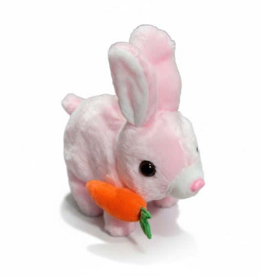 Pilli Sesli Zıp Zıp Yürüyen Havuçlu Tavşan Peluş Oyuncak 15cm